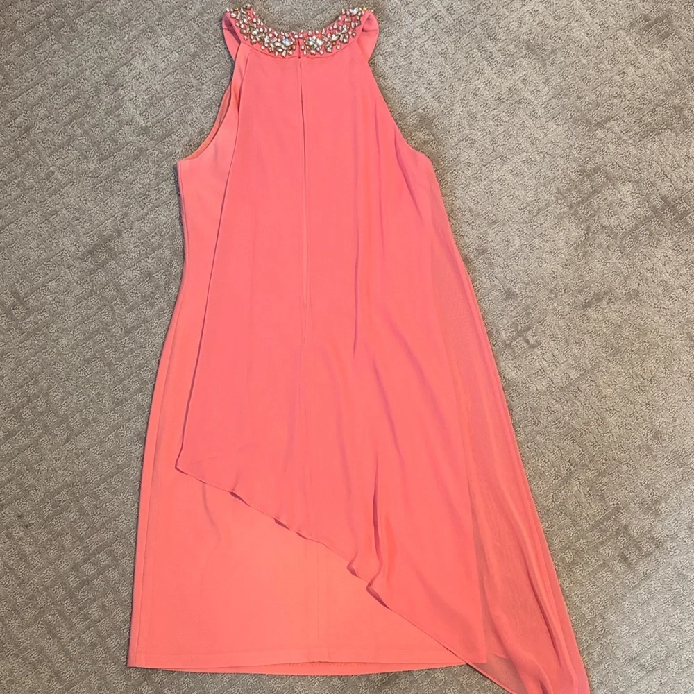 Vince Camuto Pink Asymmetrical Dress with Embellished Neckline - Picture 5 of 8